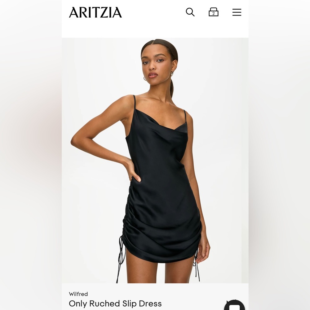 Aritzia Wilfred Only Ruched Slip Dress - Navy Blue